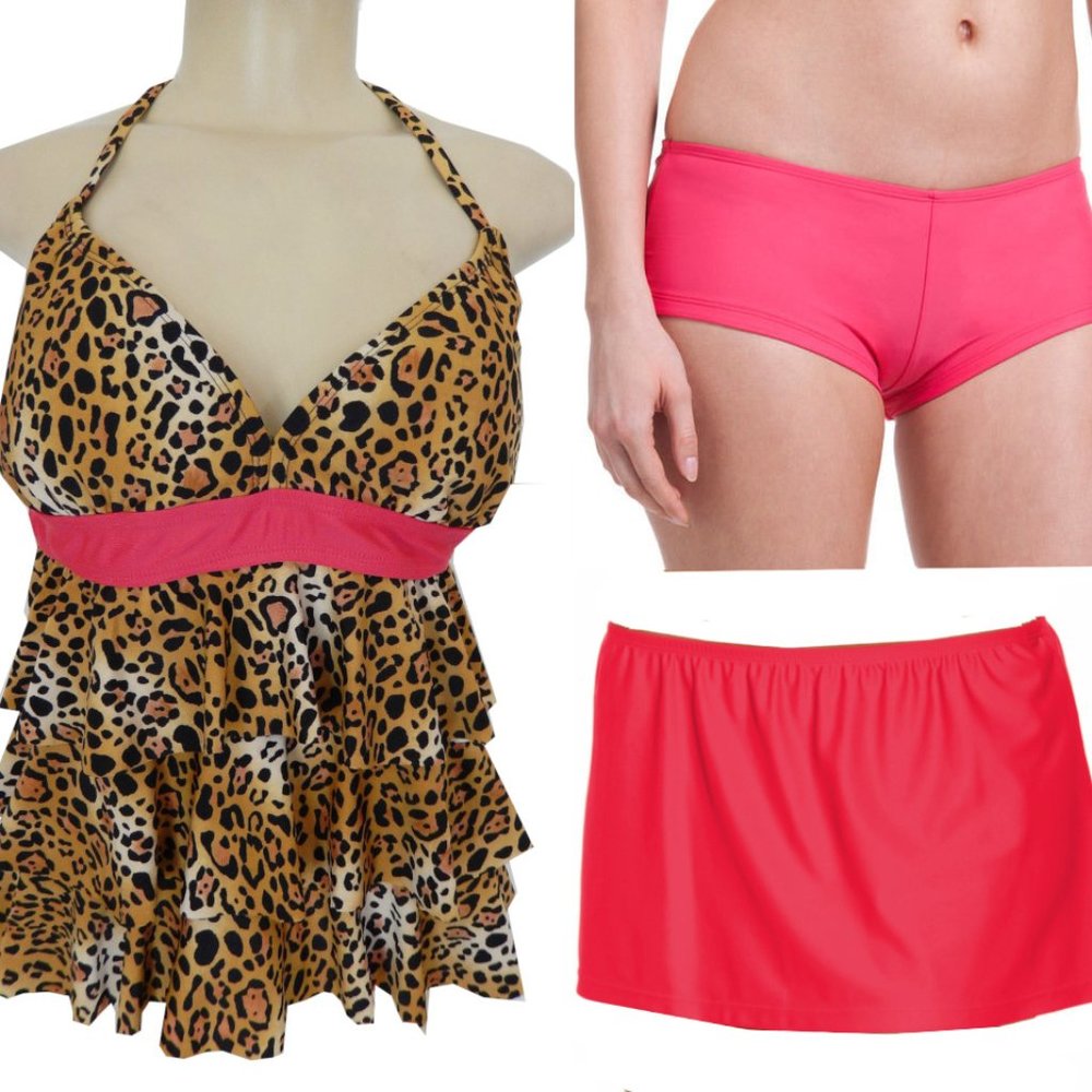 SMALL swim set BUNDLE top bottom skirt 3 piece set Animal Print Catalina NEW